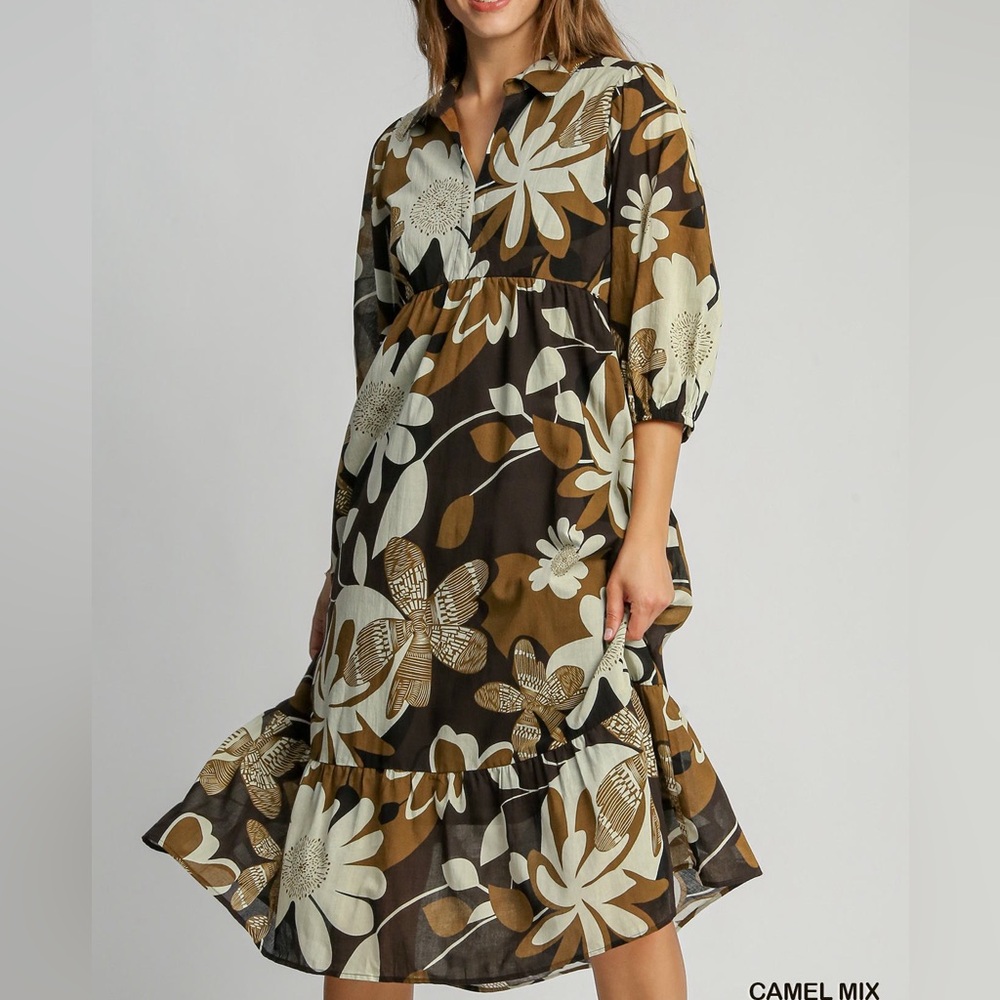 Abstract Floral Print Dress
